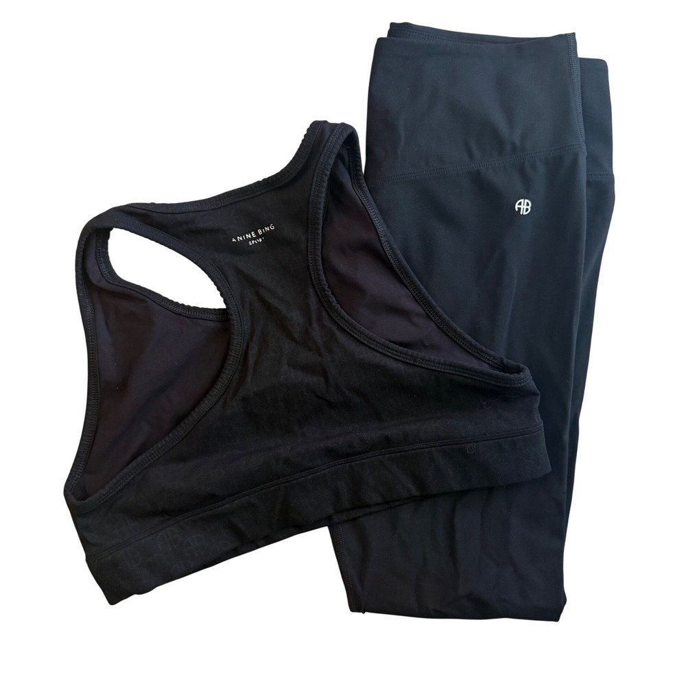 Anine Bing Sport Activewear Set Womens Small Black Leggings & Racerback Bra